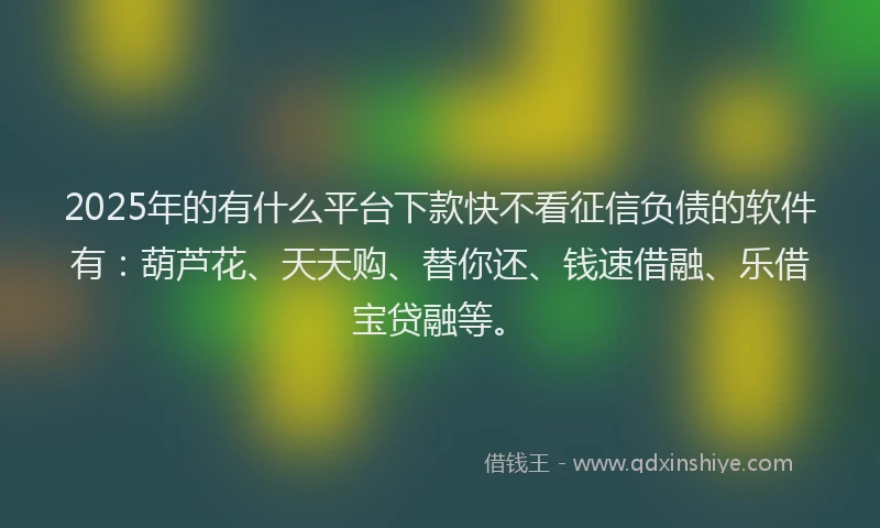 2025年的有什么平台下款快不看征信负债的软件有：葫芦花、天天购、替你还、钱速借融、乐借宝贷融等。