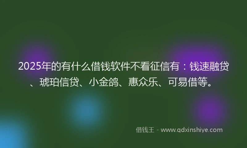 2025年的有什么借钱软件不看征信有：钱速融贷、琥珀信贷、小金鸽、惠众乐、可易借等。