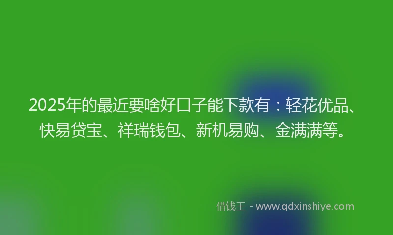 2025年的最近要啥好口子能下款有：轻花优品、快易贷宝、祥瑞钱包、新机易购、金满满等。