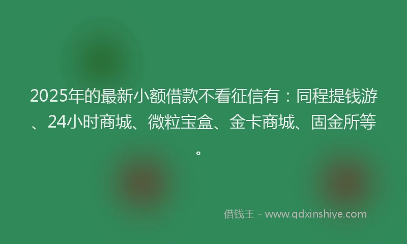 2025年的最新小额借款不看征信有：同程提钱游、24小时商城、微粒宝盒、金卡商城、固金所等。