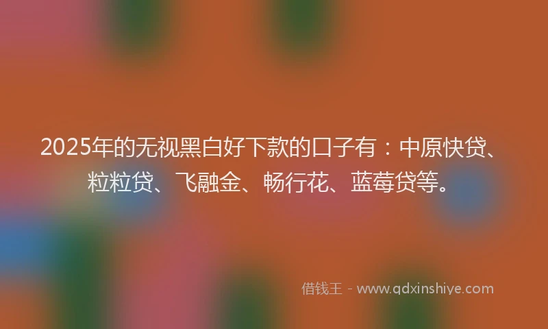 2025年的无视黑白好下款的口子有：中原快贷、粒粒贷、飞融金、畅行花、蓝莓贷等。