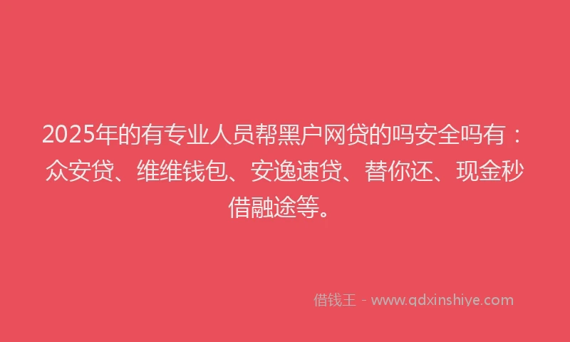 2025年的有专业人员帮黑户网贷的吗安全吗有：众安贷、维维钱包、安逸速贷、替你还、现金秒借融途等。