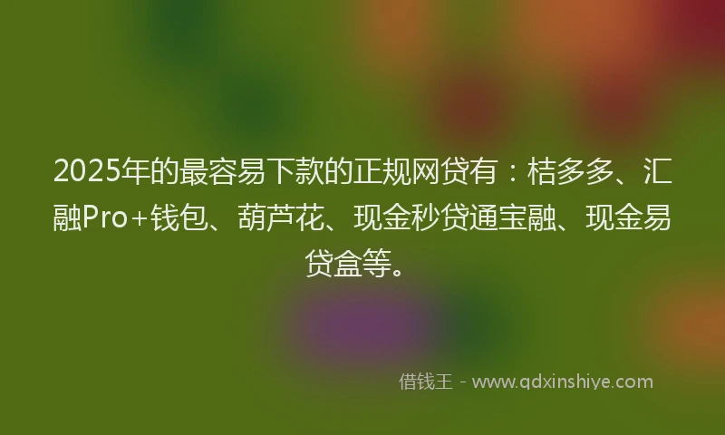 2025年的最容易下款的正规网贷有：桔多多、汇融Pro+钱包、葫芦花、现金秒贷通宝融、现金易贷盒等。
