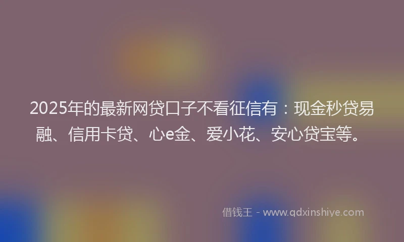 2025年的最新网贷口子不看征信有：现金秒贷易融、信用卡贷、心e金、爱小花、安心贷宝等。