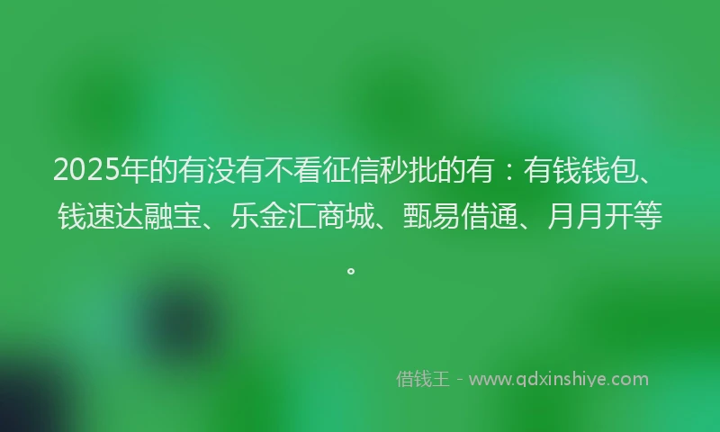 2025年的有没有不看征信秒批的有：有钱钱包、钱速达融宝、乐金汇商城、甄易借通、月月开等。