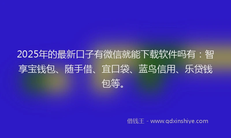 2025年的最新口子有微信就能下载软件吗有：智享宝钱包、随手借、宜口袋、蓝鸟信用、乐贷钱包等。