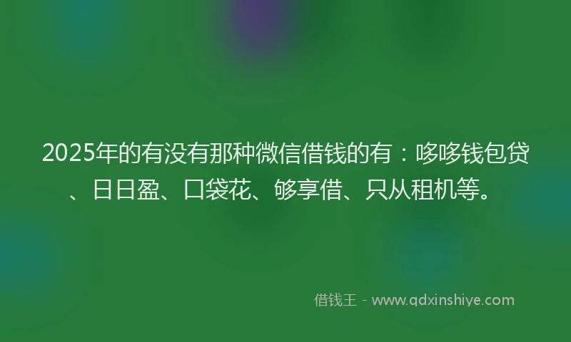 2025年的有没有那种微信借钱的有：哆哆钱包贷、日日盈、口袋花、够享借、只从租机等。
