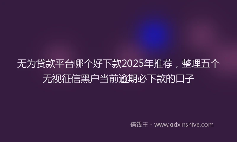无为贷款平台哪个好下款2025年推荐，整理五个无视征信黑户当前逾期必下款的口子