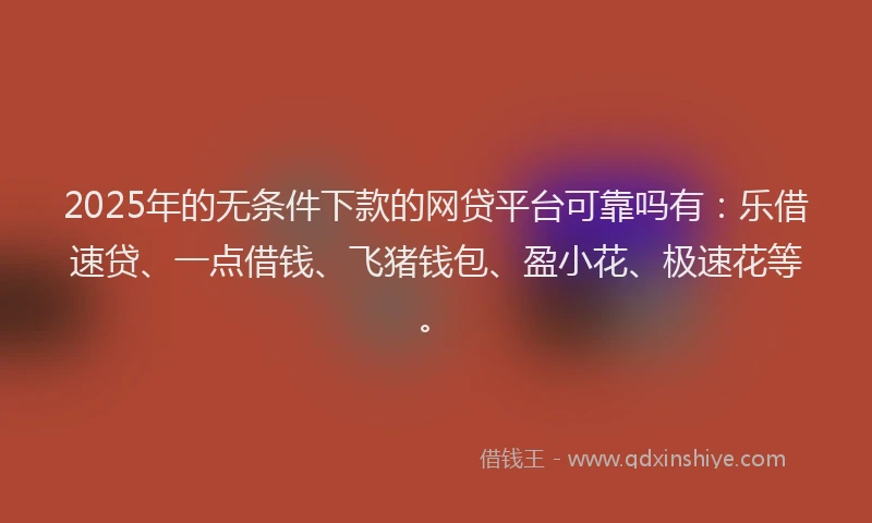 2025年的无条件下款的网贷平台可靠吗有：乐借速贷、一点借钱、飞猪钱包、盈小花、极速花等。