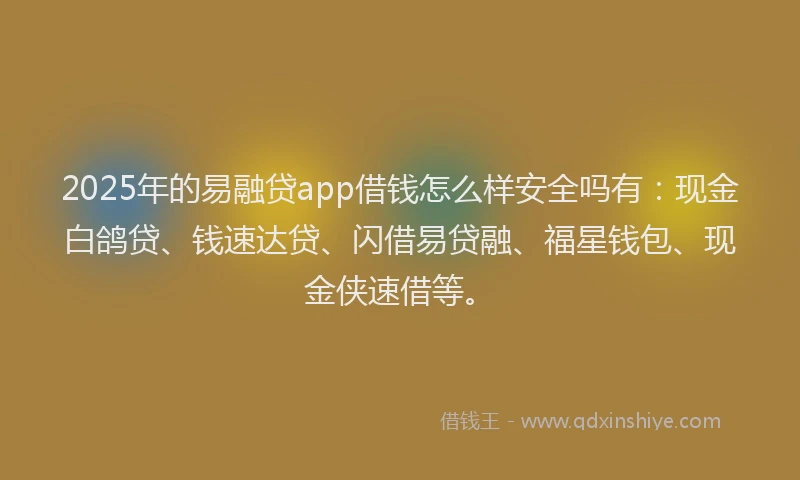 2025年的易融贷app借钱怎么样安全吗有：现金白鸽贷、钱速达贷、闪借易贷融、福星钱包、现金侠速借等。
