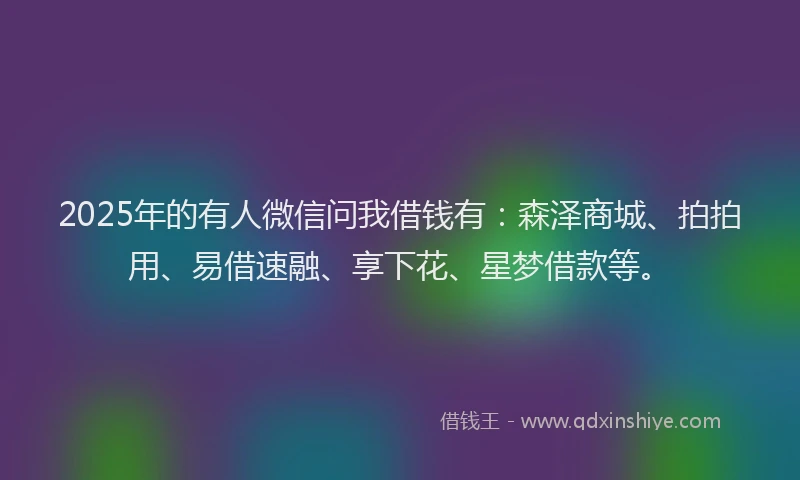 2025年的有人微信问我借钱有：森泽商城、拍拍用、易借速融、享下花、星梦借款等。