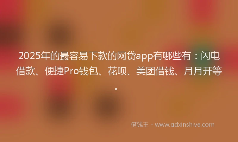 2025年的最容易下款的网贷app有哪些有：闪电借款、便捷Pro钱包、花呗、美团借钱、月月开等。