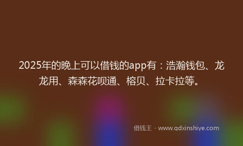 2025年的晚上可以借钱的app有：浩瀚钱包、龙龙用、森森花呗通、榕贝、拉卡拉等。