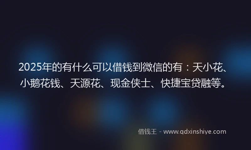 2025年的有什么可以借钱到微信的有：天小花、小鹅花钱、天源花、现金侠士、快捷宝贷融等。