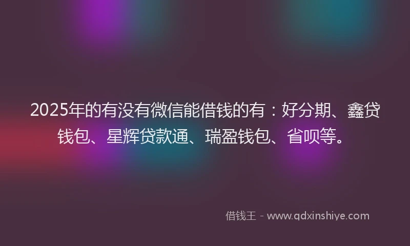 2025年的有没有微信能借钱的有：好分期、鑫贷钱包、星辉贷款通、瑞盈钱包、省呗等。