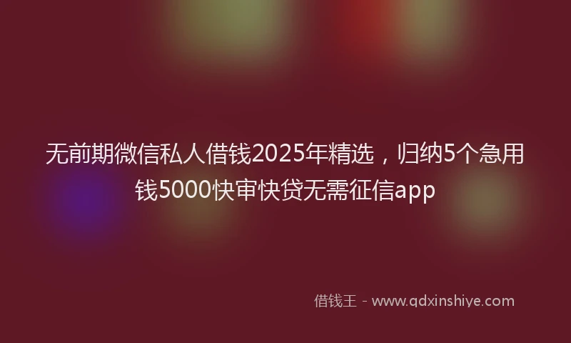 无前期微信私人借钱2025年精选，归纳5个急用钱5000快审快贷无需征信app