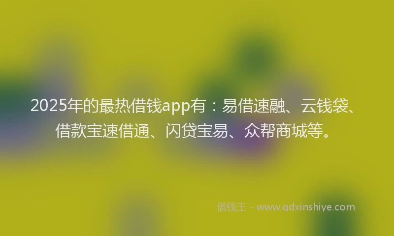 2025年的最热借钱app有：易借速融、云钱袋、借款宝速借通、闪贷宝易、众帮商城等。