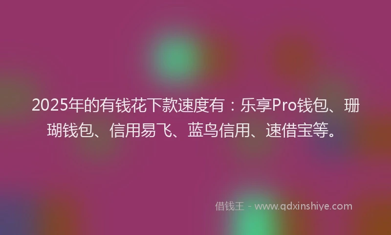 2025年的有钱花下款速度有：乐享Pro钱包、珊瑚钱包、信用易飞、蓝鸟信用、速借宝等。