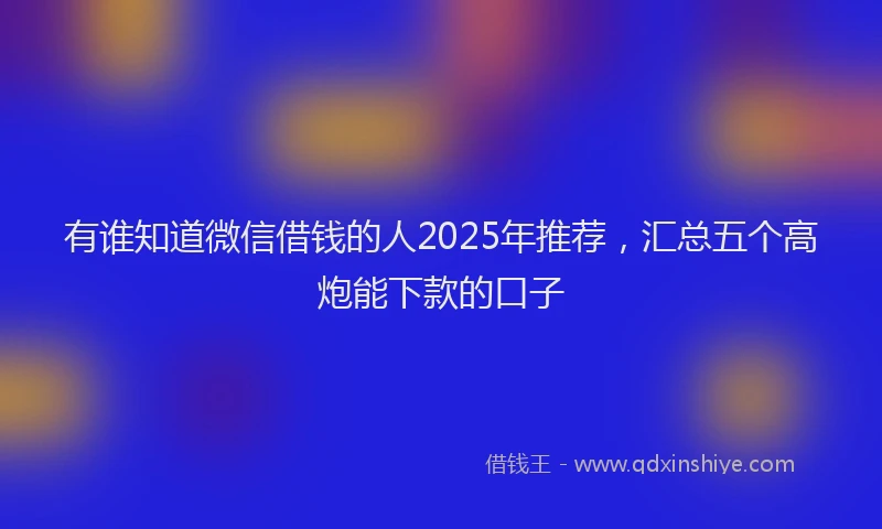 有谁知道微信借钱的人2025年推荐，汇总五个高炮能下款的口子