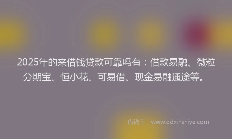 2025年的来借钱贷款可靠吗有：借款易融、微粒分期宝、恒小花、可易借、现金易融通途等。