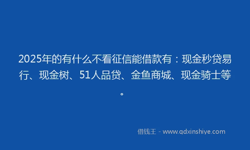 2025年的有什么不看征信能借款有：现金秒贷易行、现金树、51人品贷、金鱼商城、现金骑士等。