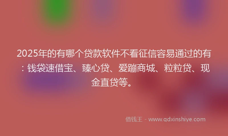 2025年的有哪个贷款软件不看征信容易通过的有：钱袋速借宝、臻心贷、爱蹦商城、粒粒贷、现金直贷等。