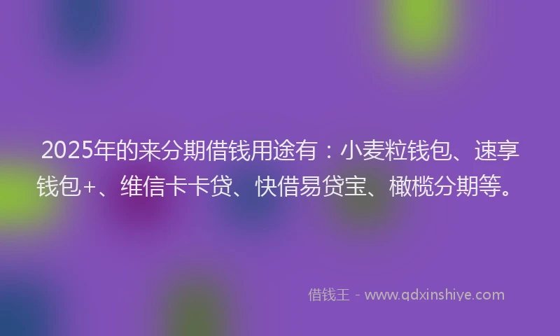 2025年的来分期借钱用途有：小麦粒钱包、速享钱包+、维信卡卡贷、快借易贷宝、橄榄分期等。
