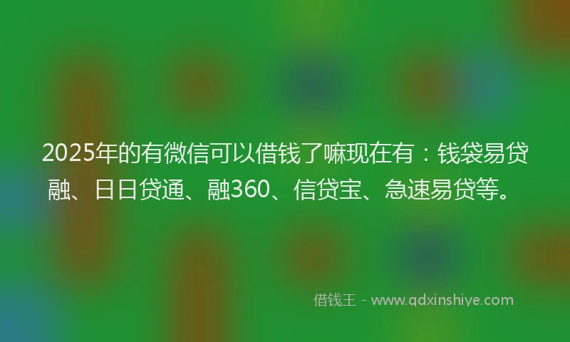 2025年的有微信可以借钱了嘛现在有：钱袋易贷融、日日贷通、融360、信贷宝、急速易贷等。