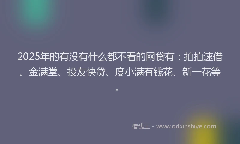 2025年的有没有什么都不看的网贷有：拍拍速借、金满堂、投友快贷、度小满有钱花、新一花等。