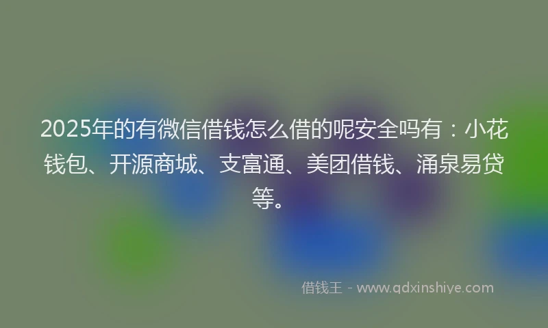2025年的有微信借钱怎么借的呢安全吗有：小花钱包、开源商城、支富通、美团借钱、涌泉易贷等。