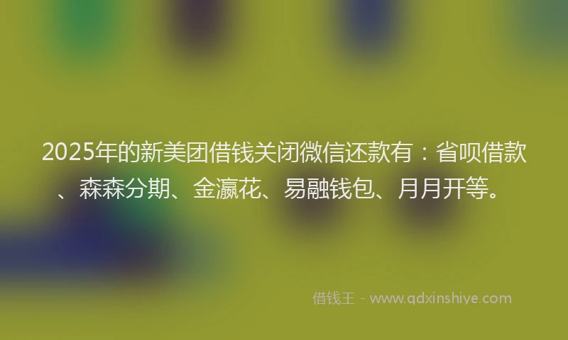 2025年的新美团借钱关闭微信还款有：省呗借款、森森分期、金瀛花、易融钱包、月月开等。