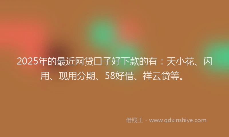 2025年的最近网贷口子好下款的有：天小花、闪用、现用分期、58好借、祥云贷等。