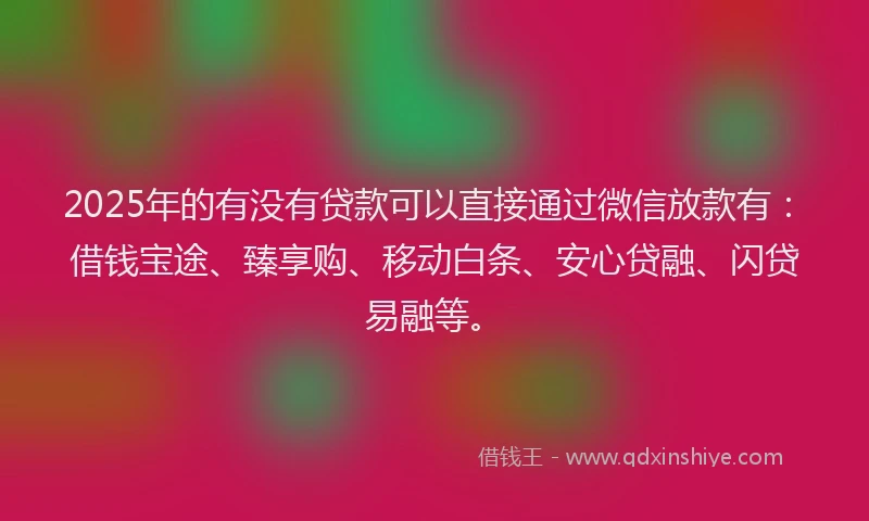 2025年的有没有贷款可以直接通过微信放款有：借钱宝途、臻享购、移动白条、安心贷融、闪贷易融等。