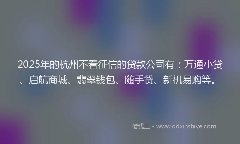 2025年的杭州不看征信的贷款公司有：万通小贷、启航商城、翡翠钱包、随手贷、新机易购等。