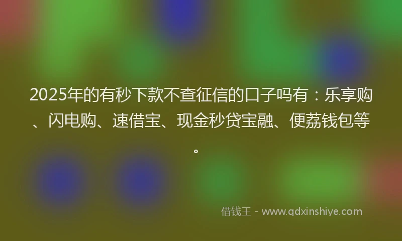 2025年的有秒下款不查征信的口子吗有：乐享购、闪电购、速借宝、现金秒贷宝融、便荔钱包等。