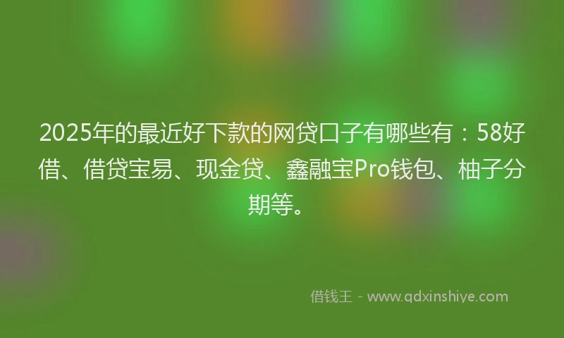 2025年的最近好下款的网贷口子有哪些有：58好借、借贷宝易、现金贷、鑫融宝Pro钱包、柚子分期等。