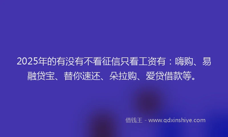 2025年的有没有不看征信只看工资有：嗨购、易融贷宝、替你速还、朵拉购、爱贷借款等。
