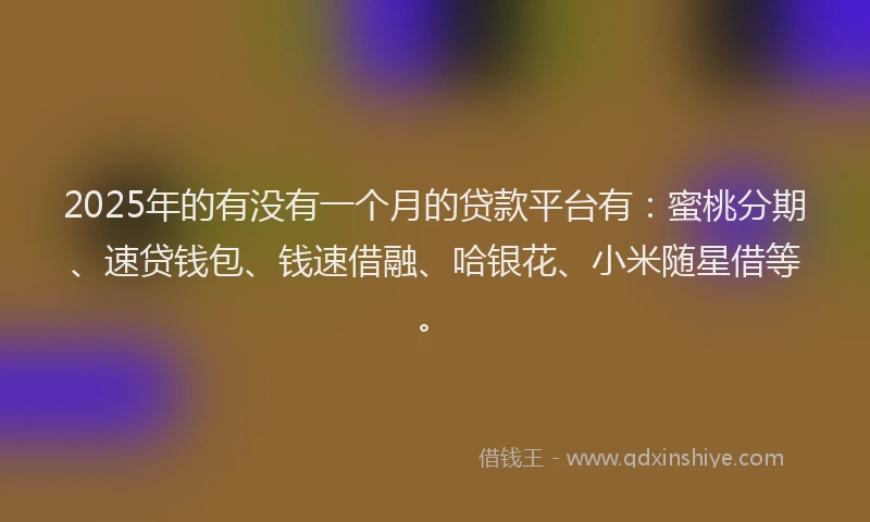 2025年的有没有一个月的贷款平台有：蜜桃分期、速贷钱包、钱速借融、哈银花、小米随星借等。