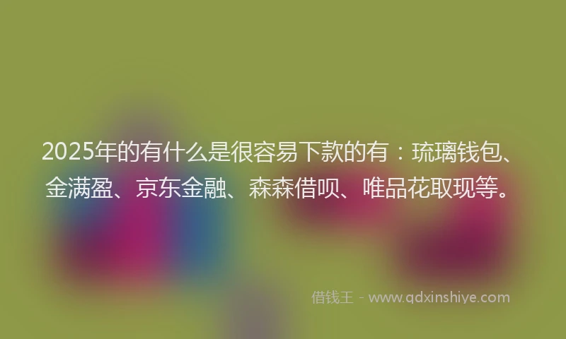 2025年的有什么是很容易下款的有：琉璃钱包、金满盈、京东金融、森森借呗、唯品花取现等。