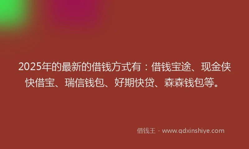2025年的最新的借钱方式有：借钱宝途、现金侠快借宝、瑞信钱包、好期快贷、森森钱包等。