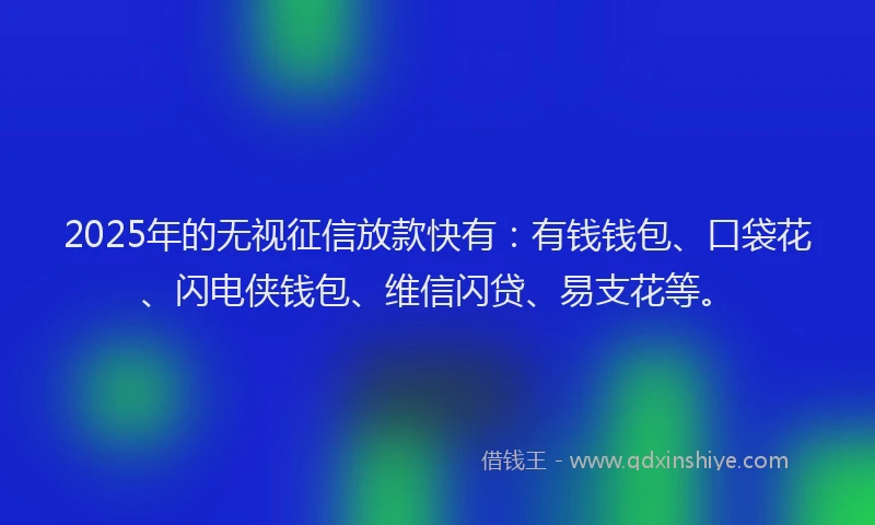 2025年的无视征信放款快有：有钱钱包、口袋花、闪电侠钱包、维信闪贷、易支花等。