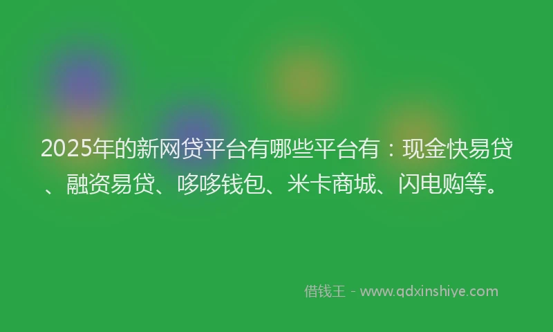 2025年的新网贷平台有哪些平台有：现金快易贷、融资易贷、哆哆钱包、米卡商城、闪电购等。