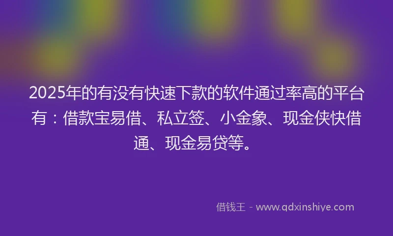 2025年的有没有快速下款的软件通过率高的平台有：借款宝易借、私立签、小金象、现金侠快借通、现金易贷等。