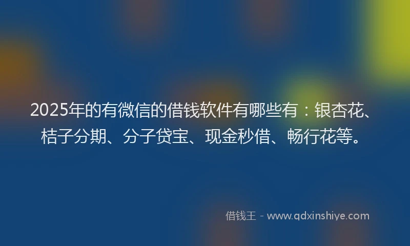2025年的有微信的借钱软件有哪些有：银杏花、桔子分期、分子贷宝、现金秒借、畅行花等。