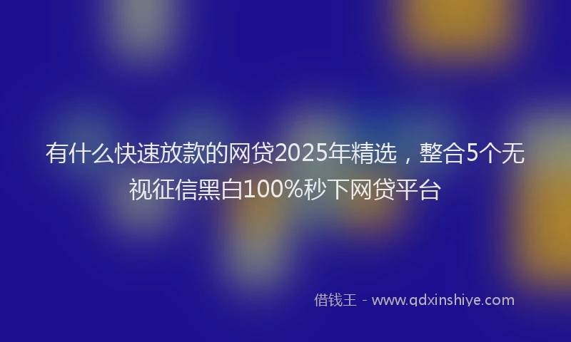 有什么快速放款的网贷2025年精选，整合5个无视征信黑白100%秒下网贷平台