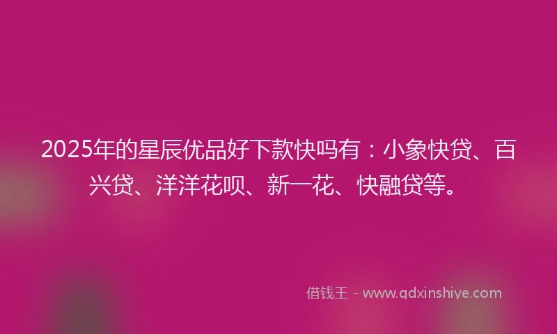 2025年的星辰优品好下款快吗有：小象快贷、百兴贷、洋洋花呗、新一花、快融贷等。