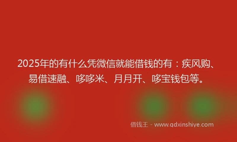 2025年的有什么凭微信就能借钱的有：疾风购、易借速融、哆哆米、月月开、哆宝钱包等。