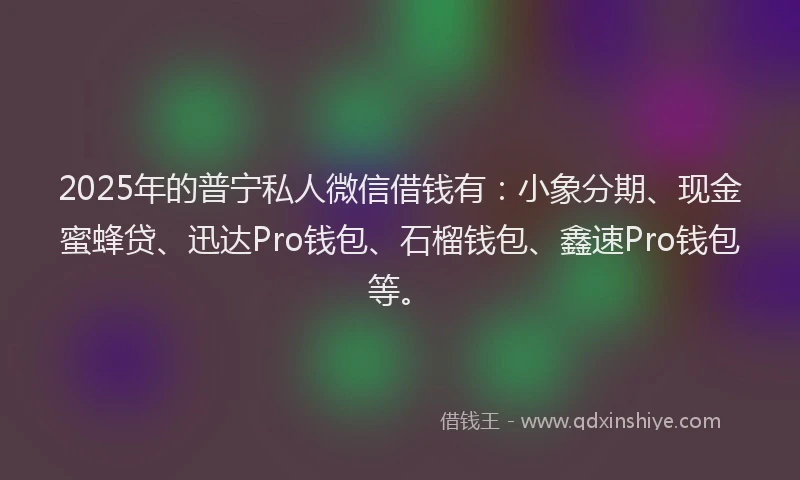 2025年的普宁私人微信借钱有：小象分期、现金蜜蜂贷、迅达Pro钱包、石榴钱包、鑫速Pro钱包等。