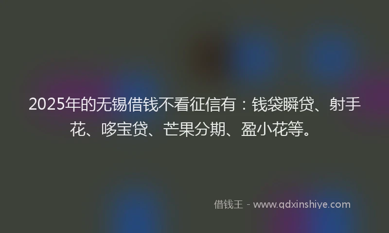 2025年的无锡借钱不看征信有：钱袋瞬贷、射手花、哆宝贷、芒果分期、盈小花等。