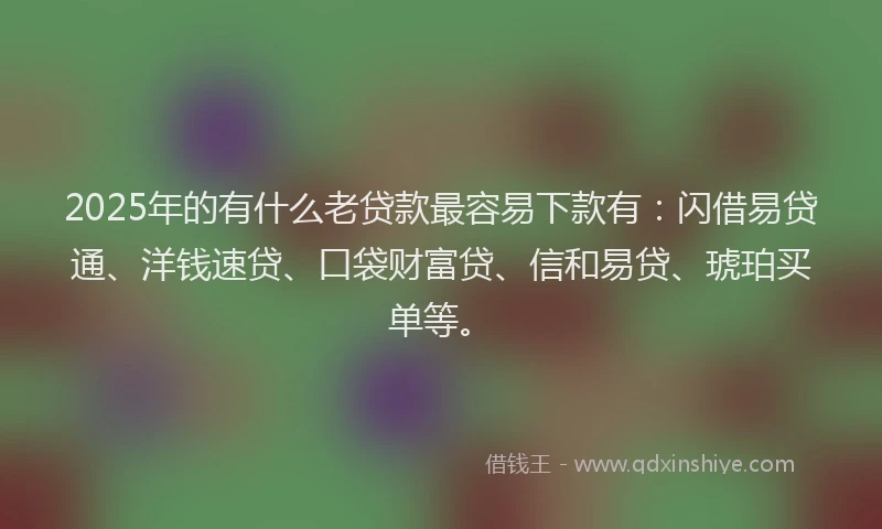 2025年的有什么老贷款最容易下款有：闪借易贷通、洋钱速贷、口袋财富贷、信和易贷、琥珀买单等。